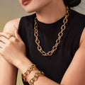 Chunky Oval Curb Chain Necklace Bracelet Gold Steel Two-Tone view 2