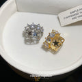 Crystal Star Open Square Ear Clips with Polished Metal Tone Details view 2
