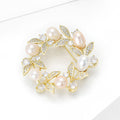 Pearl And Pastel Crystal Leaf Wreath Brooch in Gold Tone view 2