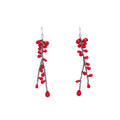 Black Branch Chain and Red Teardrop Long Hook Earrings view 5