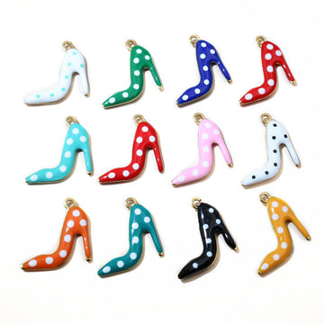 Colorful Polka Dot High Heel Shoe Enamel Charms for Jewelry Making