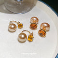 Champagne Pearl Stud Earrings With Detachable Round Backs view 1