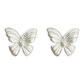 Silver Brushed Pearl-Finish Butterfly CZ Stud Earrings Pair view 5