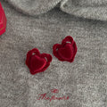 Wine Red Flocked Velvet Geometric Heart Bow Stud Earrings view 7