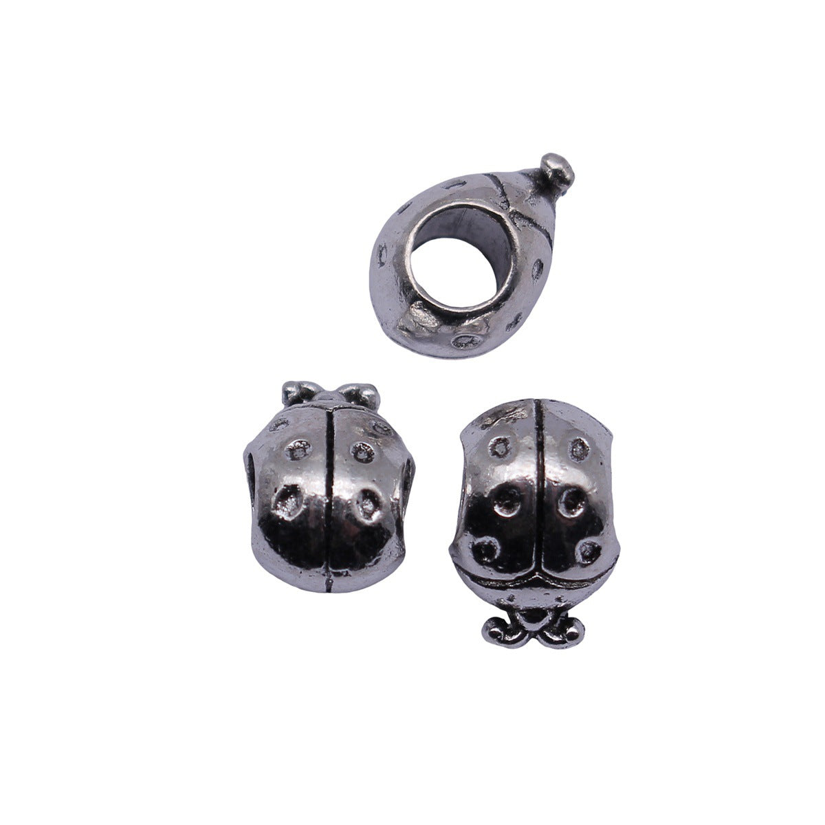 12x8.4x8.4mm 1.5g Antique Silver Zinc Alloy Ladybug Large Hole Spacer Double Sided Beads for Bracelet Necklace Making