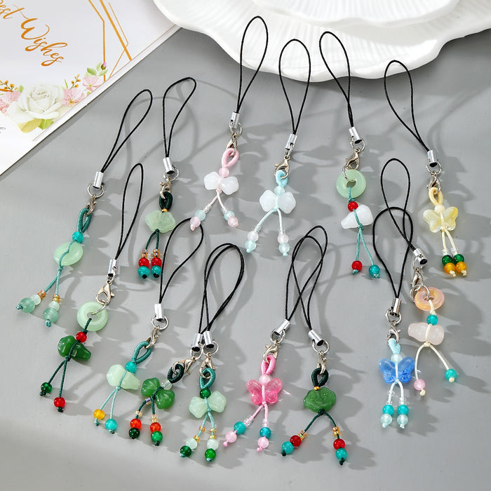 Jade-Tone Gourd Butterfly Phone Charms Black Strap 14 Styles