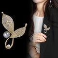 Gold Tone Leaf Pearl Look Two Designs Metal Brooch Pin view 4