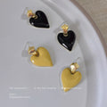 Gold-Tone Mustard Yellow Glossy Enamel Heart Stud Earrings view 4