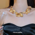 Textured Leaf Collar Necklaces in Gold and Silver Tones view 1