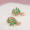 Gold Tone Green Leaf Ear Climbers with Pink Crystal Drops view 3