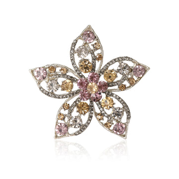 Open Petal Crystal Flower Brooch in Three Metal Tones