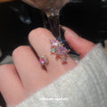 Gold Pink Star Crystal Open Ring Adjustable Dual End view 1