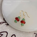 Gold Hook Beaded Drop Earrings Green Red Stone Stack view 3