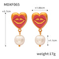 Heart Lips Enamel Drop Earrings With Pearl Dangle Charm view 7