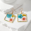 Gold Tone Geometric Pressed Flower Resin Hook Earrings view 4