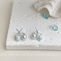 Silver Starfish Shell Pearl Stud Earrings Blue Enamel view 6