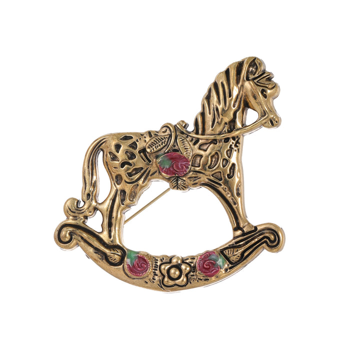 Gold Tone Horse Metal Brooch Pin 5 x 5.3 cm for Jackets and Lapels