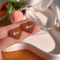 Resin Heart Love Script Stud Earrings Black Brown Pair view 4