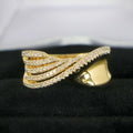 Sweeping Multi-Layer Clear Stone Wide Ring In Gold Tone view 2