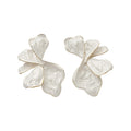 White Iridescent Dimensional Petal Flower Stud Earrings view 5