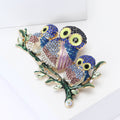 Three Owl Crystal Brooch on Leafy Branch in Two Palettes view 3