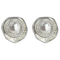 Silver Layered Ruffle Disc Pearl Center Stud Earrings view 5
