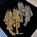 Layered Leaf Fringe Earrings in Gold and Silver Tone view 1