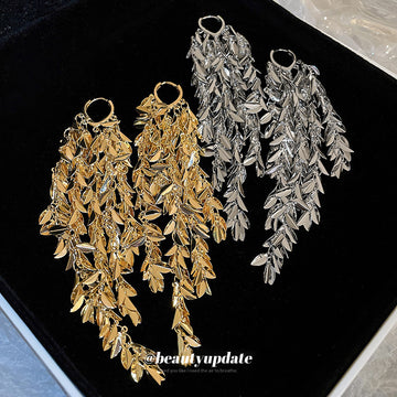 Layered Leaf Fringe Earrings in Gold and Silver Tone