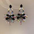 Multicolor Crystal Floral Drop Earrings In Red And Black view 7