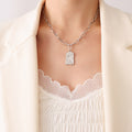 Abstract Face Square Pendant Necklace Gold Silver Paperclip Chain view 6