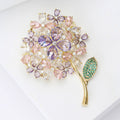 Pastel Crystal Hydrangea Brooch with Green Leaf Decorative Metal Pin view 3