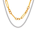 Layered Gold Paperclip And Crystal Tennis Chain Necklace view 5