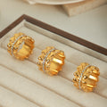 Wide Heart Relief Band Ring Crystal Channel Gold or Steel view 4