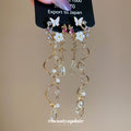 Colorful Floral Crystal Chain Drop Earrings with Black Teardrops view 2