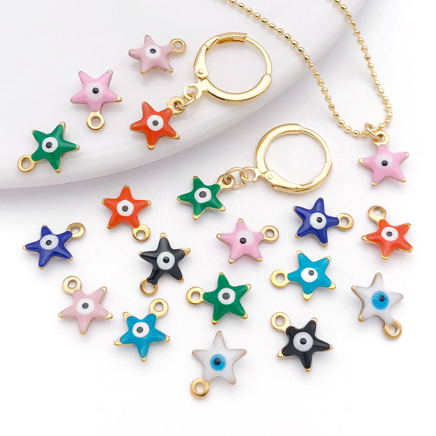 Stainless Steel Five Point Star Eye Enamel Charm Pendant for DIY Bracelet Necklace