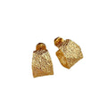 Textured Gold Tone C Hoop Stud Earrings with Folded Shape view 5