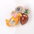 Rabbit Holding Brown Carrot Brooch in White or Yellow Enamel view 7