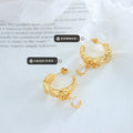 Heart Embossed C-Hoop Earrings Crystal Teardrop Dangle view 2