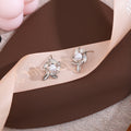 Silver Tone Leaf Pearl Look Floral Small Stud Earrings view 2