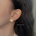 Gold Pave Scallop Shell Bow Crystal Stud Clip Earrings view 2
