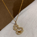 Gold Stainless Tiger Eye Hulu Pearl CZ Pendant Necklace view 6