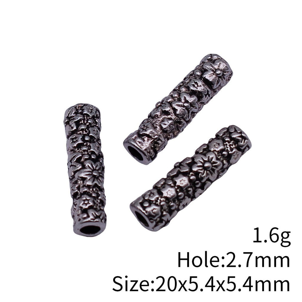 20x5.4x5.4mm 1.6g Antique Silver Zinc Alloy Flower Pattern Cylinder Tube Beads for Bracelet Necklace DIY
