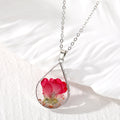 Silver Tone Teardrop Pressed Flower Resin Pendant Necklaces view 8