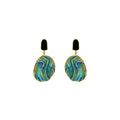 Black Top Blue Green Textured Rough Disc Drop Stud Earrings view 5