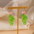 Green and Pink Bead Grape Cluster Gold Hook Earrings view 2