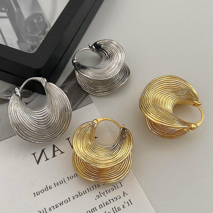 Layered Wire Texture Hoop Earrings In Two Metallic Tones