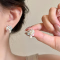 Pastel Pearl and Flower Cluster Stud Earrings in Silver Tone view 6