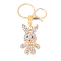 Rhinestone Bunny Keychain Pearl Collar Gold Metal Charm view 5
