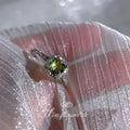 Silver Tone Olive Green Square Stone Clear Halo Open Ring view 2