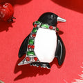 Penguin With Jeweled Scarf Brooch in Black White for Jackets and Scarves view 2